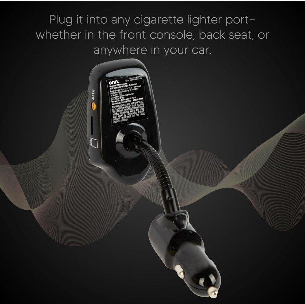 ONN Upgraded 2026 Bluetooth Car FM Transmitter, 1.44” LCD Display, Flexible Goos