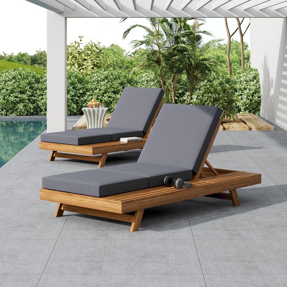 Outdoor Adjustable Chaise Lounge Chair Set with Waterproof Cushion and Backrest