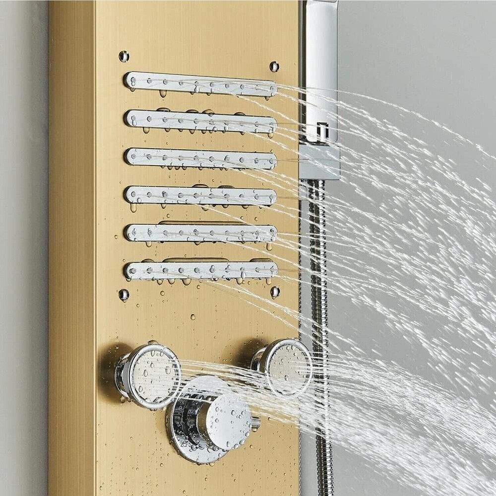 LED Shower Panel Tower System Rainfall Waterfall Massage Jet Spraye Brushed Gold