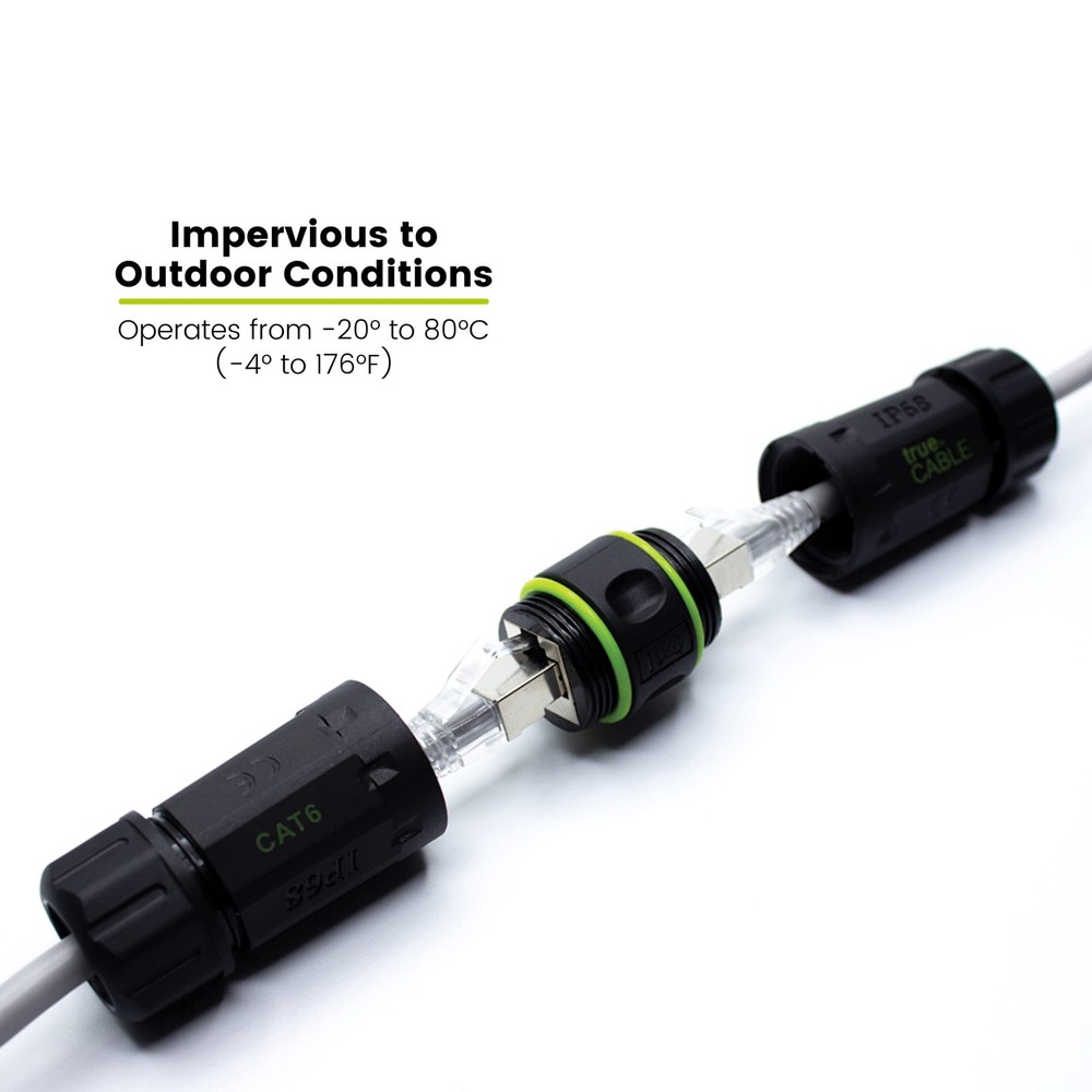 trueCABLE Cat6 Waterproof Inline Coupler, Shielded (STP), IP68 , PoE++ (4PPoE...