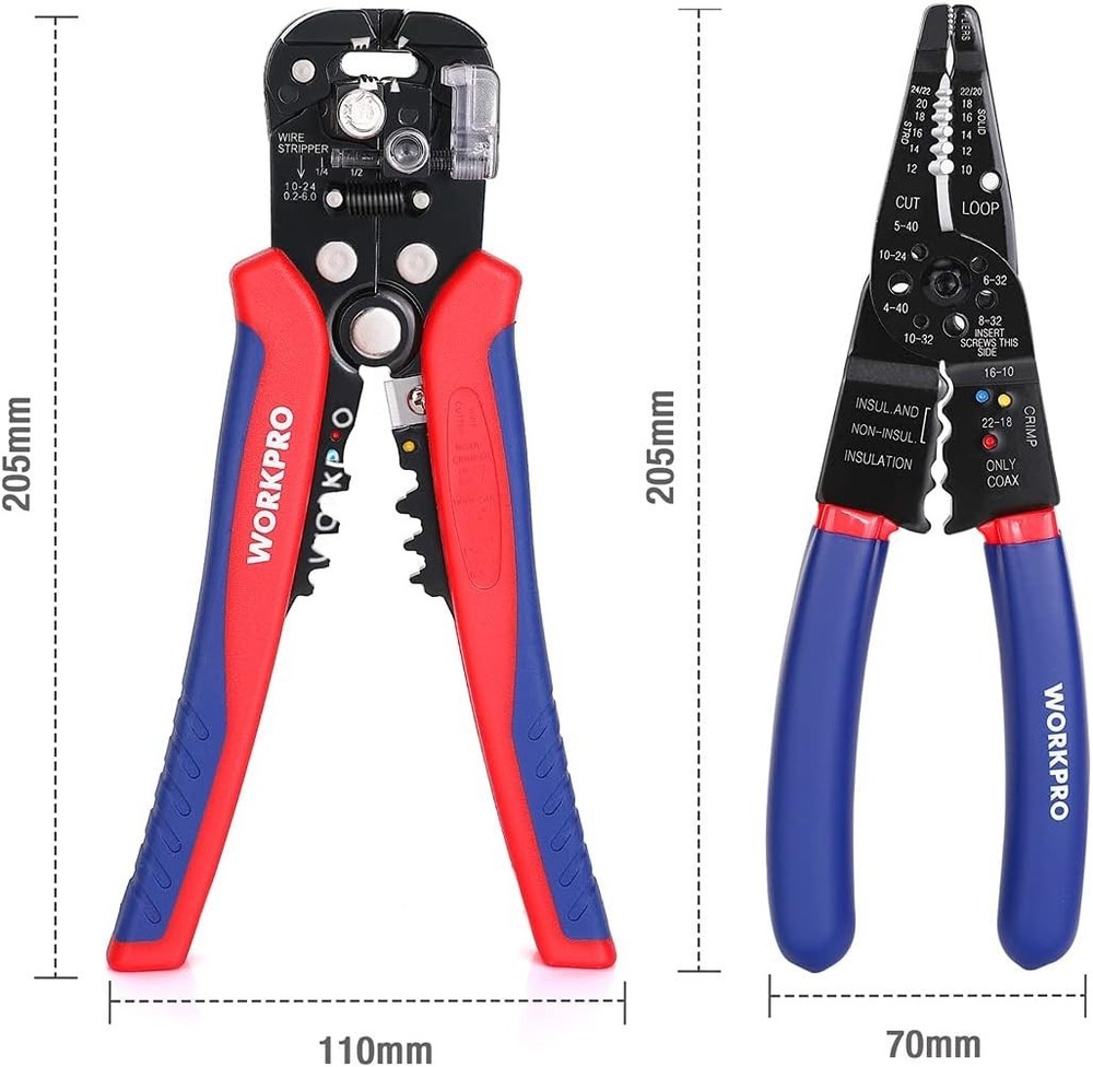 WORKPRO Wire Stripper Set, 8-Inch Multi-Tool and 8 INCH, Red, Blue