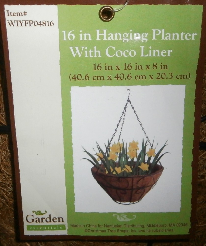 16" HANGING PLANTER WITH COCO LINER ~ Black