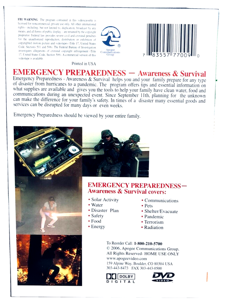 Emergency Preparedness Awareness & Survival DVD