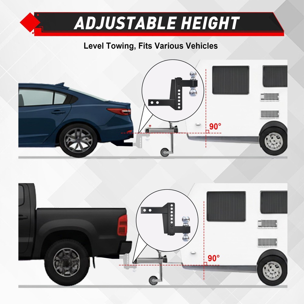2.5" Receiver 6" Drop Adjustable Trailer Hitch 22000 lbs Heavy Duty Solid Ball
