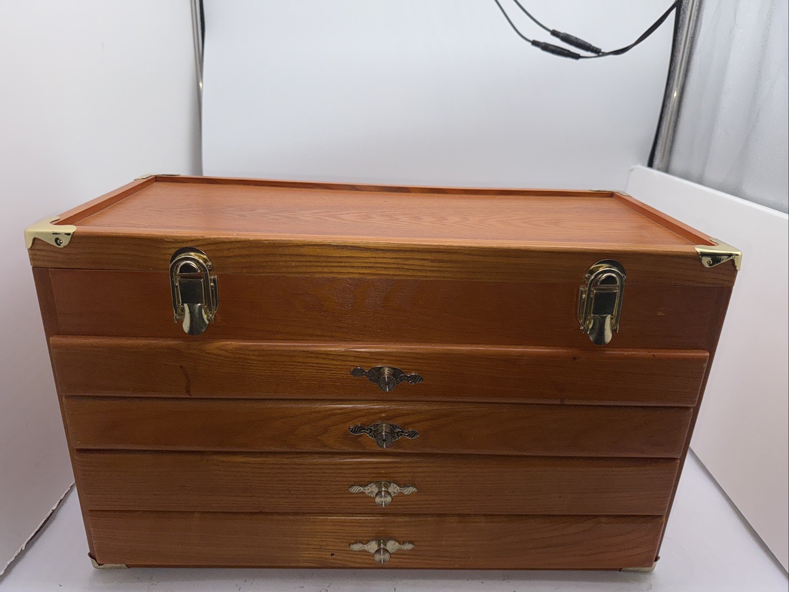 VINTAGE SISCO OAK HARDWOOD UTILITY CHEST JEWELERS COLLECTORS MACHINISTS