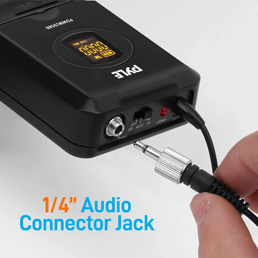 Compact UHF Wireless Microphone System - Pro Portable Dual Channel Digital Mic R