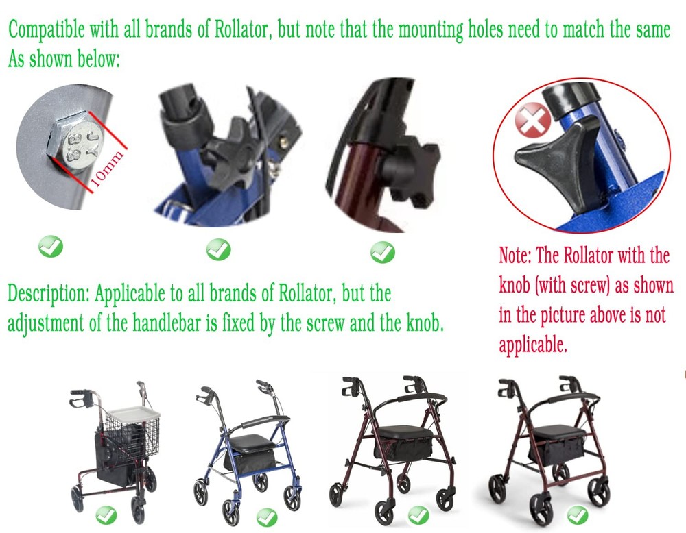 ComsenMed Rollator knob,Replacement Arm Adjustment Knobs for Black