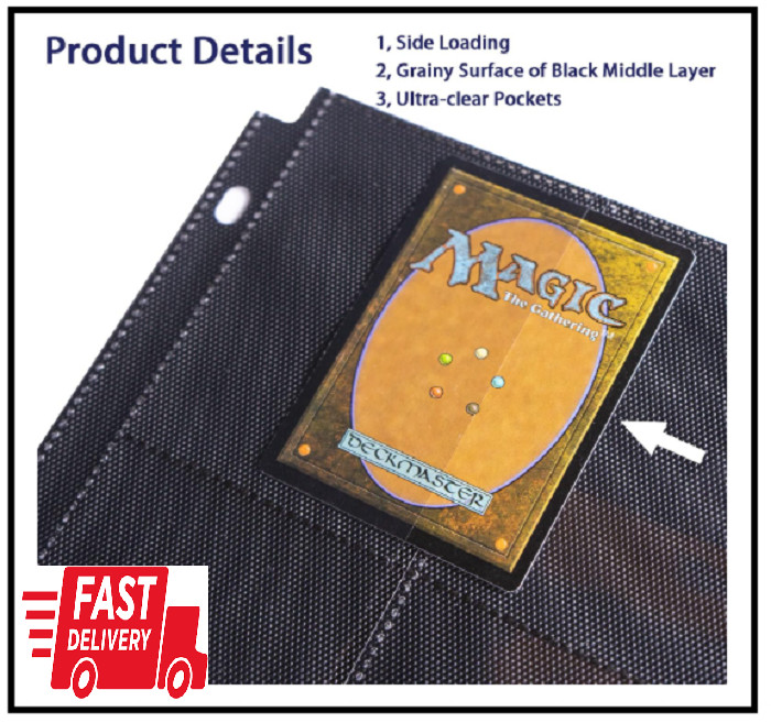 20 Pack 360 Pocket Black Trading Card Sleeves, 9-Pocket Side Loading Sheets