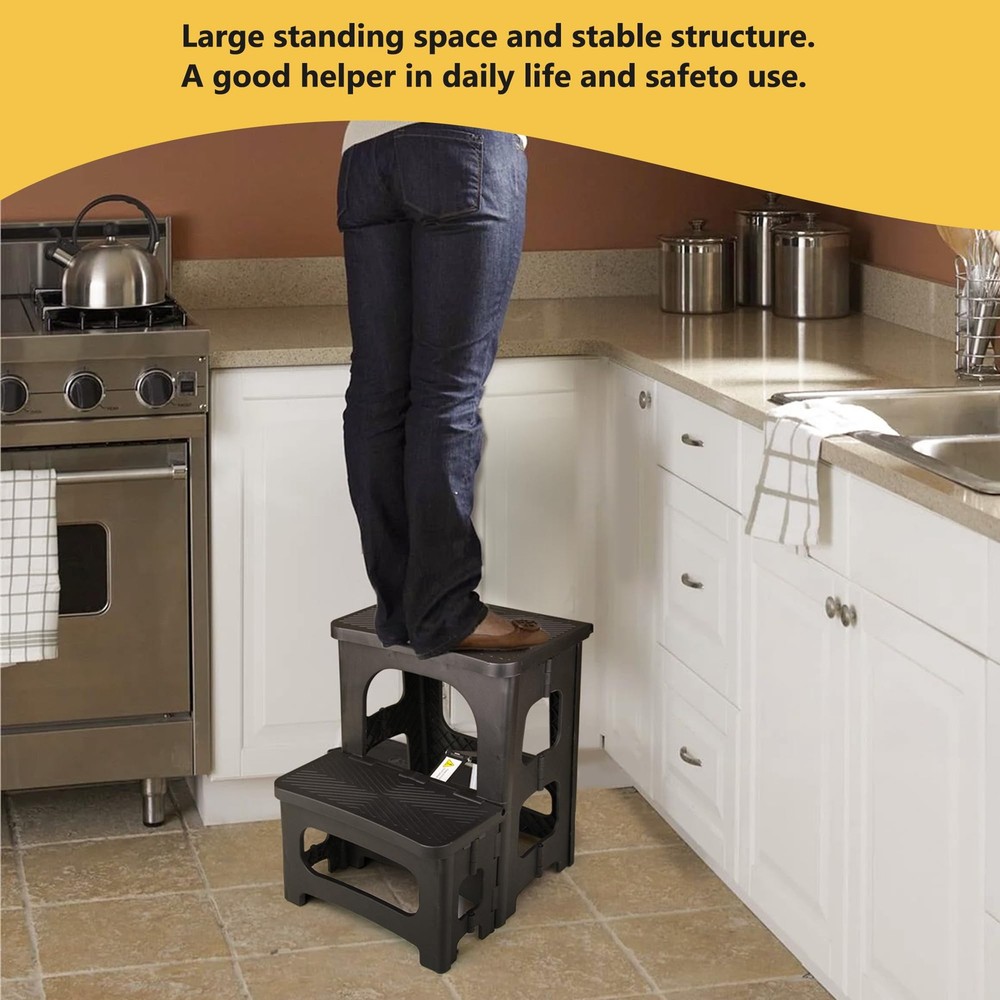 2 Step Folding Stool Non Slip 250 lb Capacity Foldable Step Stool 8 and 17 In...