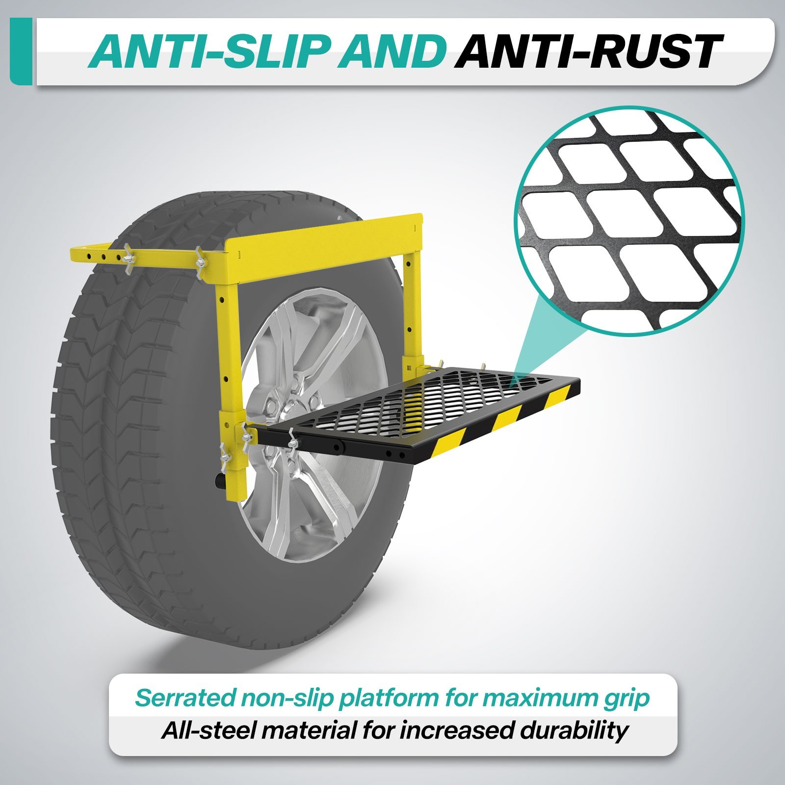 Adjustable Folding Truck Tire Step RV SUV Mounted Tirestep Over Wheel, Non-Slip