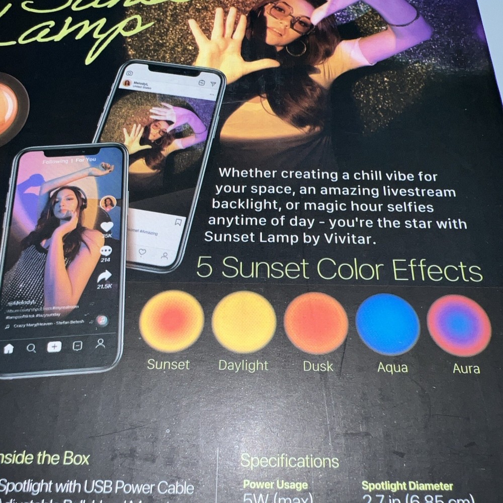 Vivitar Sunset Projector LED Light USB Sunset Lamp Projector Adjustable Angle