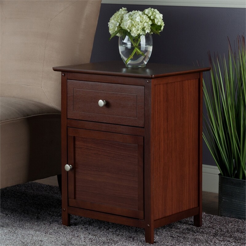 Winsome Eugene Transitional Solid Wood Nightstand with Drawer in Antique Walnut