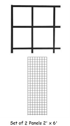 Gridwall Panels 2' x 6' Set of 5 Grid Wall Display Black Panel Steel Powder Coat