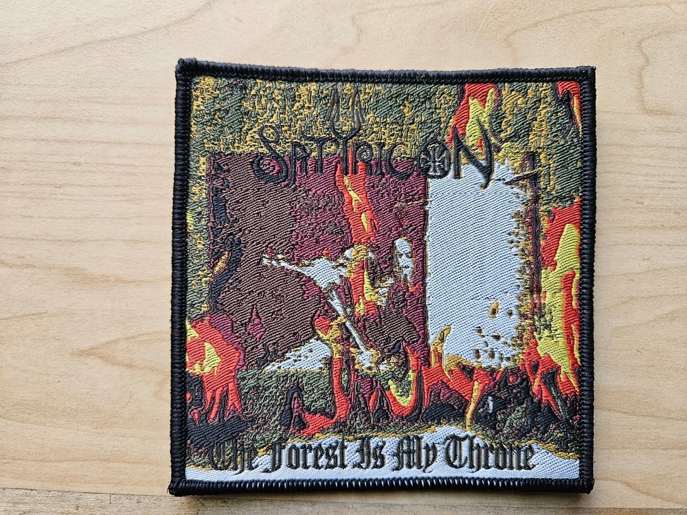 SATYRICON, THE FOREST IS MY THRONE, SEW ON BLACK BORDER WOVEN PATCH