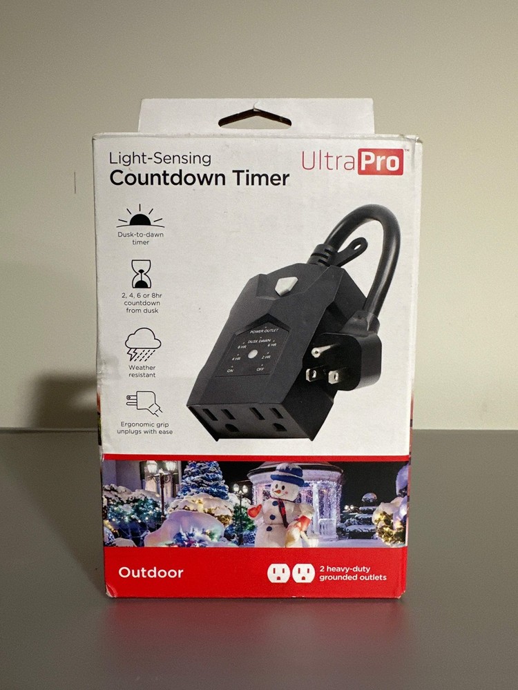 UltraPro Outdoor Light-Sensing Countdown Timer – Dual Grounded Outlet Plug