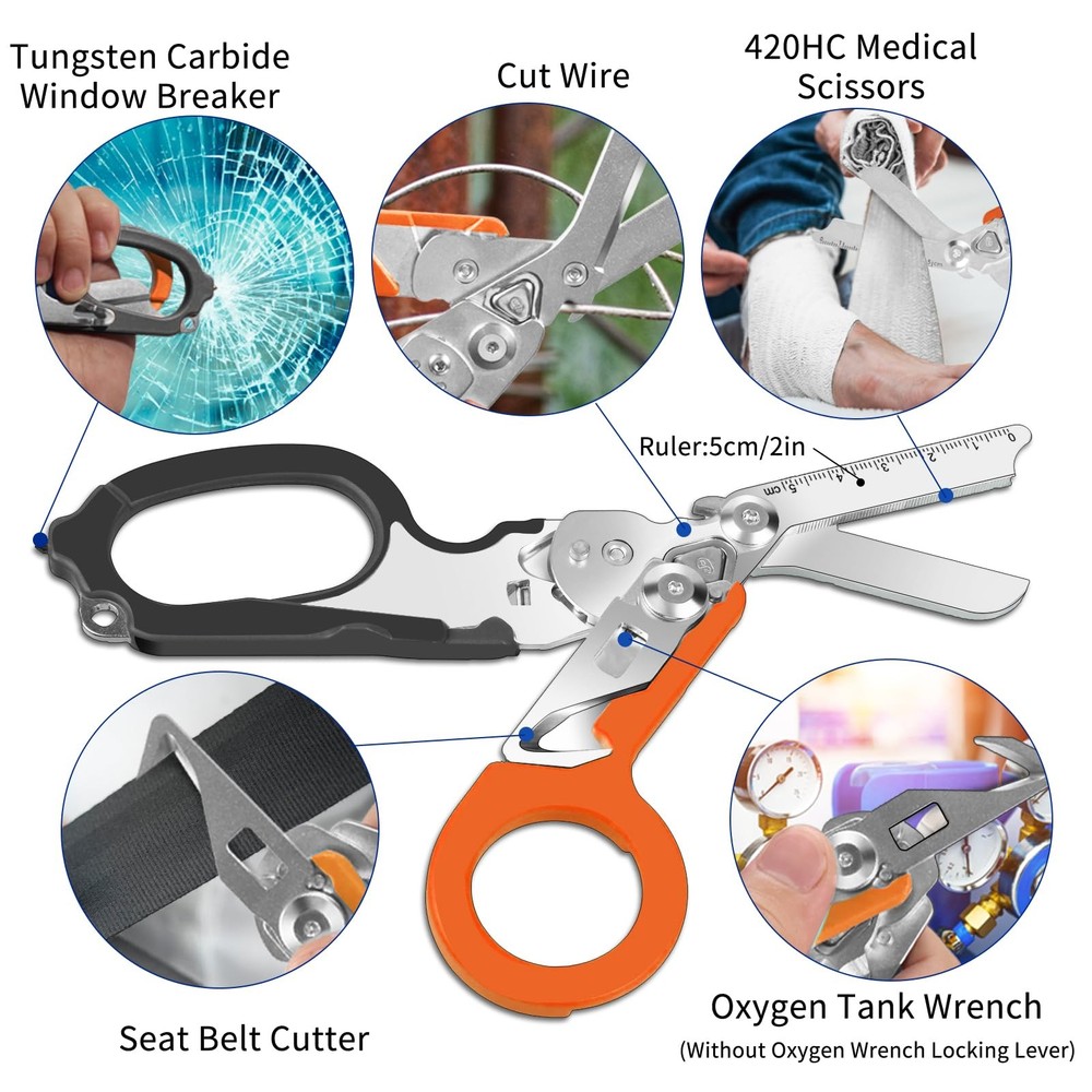 6 In 1 Multi-function Trauma Shears Foldable with Compatible Holster and Penl...