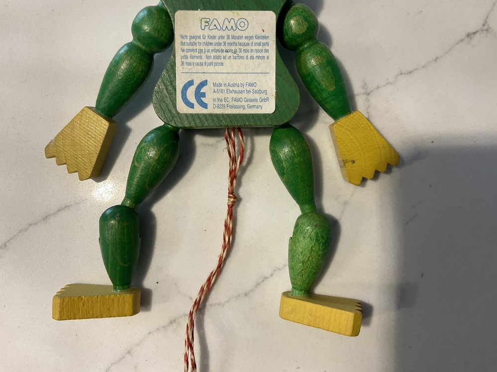 Vintage Austrian Wooden Frog Jumping Jack String Puppet