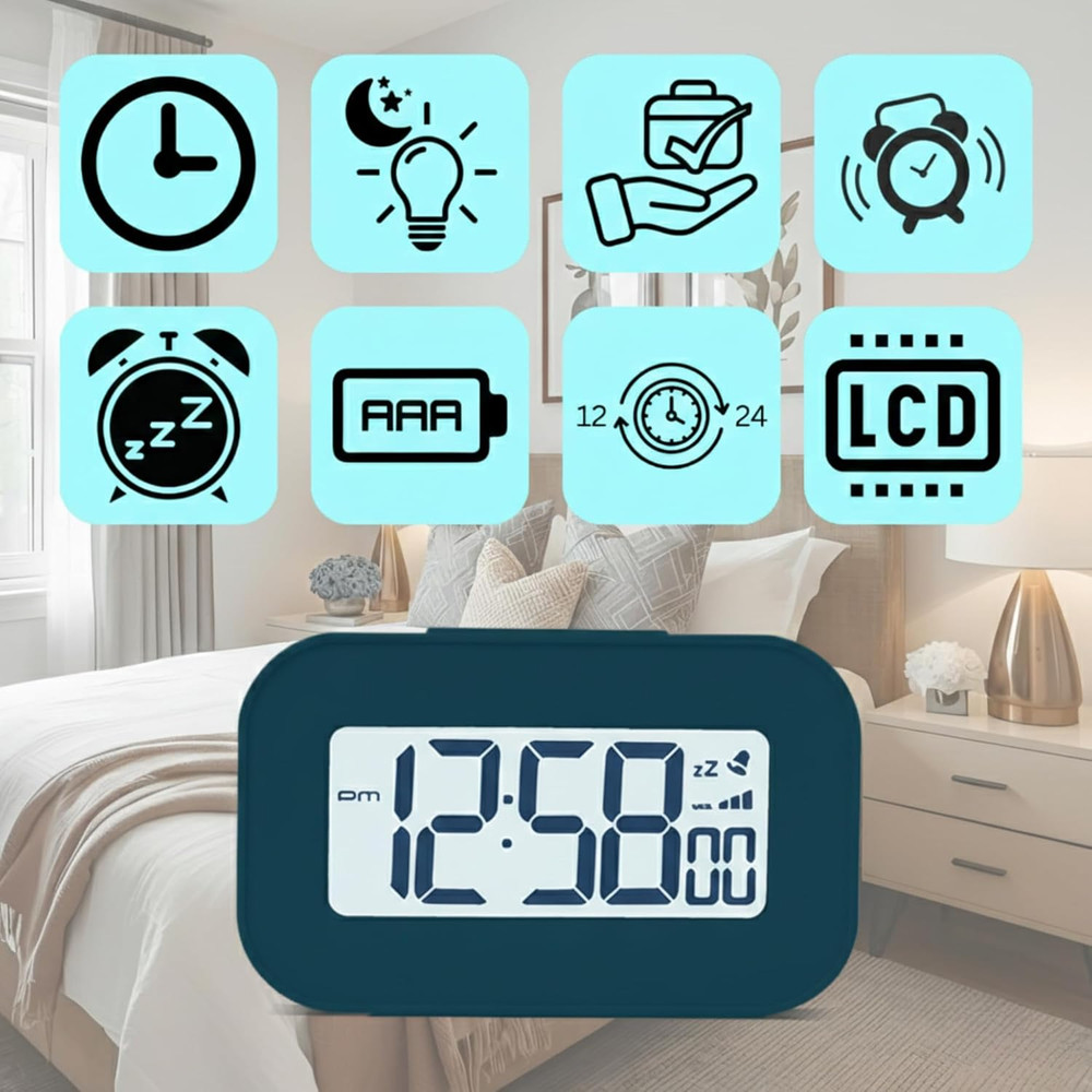 Travel Alarm Clock, Compact Digital Alarm Clock with Backlight, 3-Level Adjustab