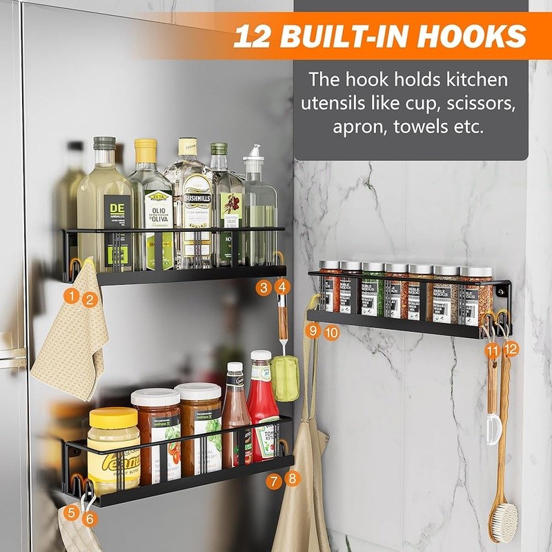 Durable Spice Rack Organizer Kitchen Storage Easy Install Rust Resistant Metal