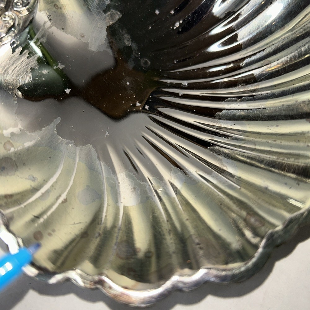 Vintage Silvertone Double Clamshell Serving dish Unpolished FLAWED, Damaged