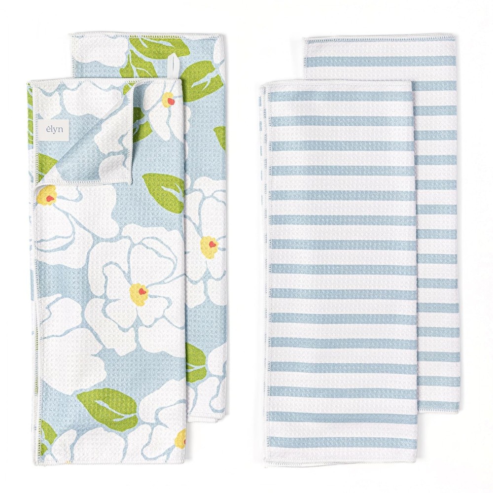 ELYN Microfiber Kitchen Dish Towel Set, Quick-Dry & Absorbent Waffle Weave Cl...