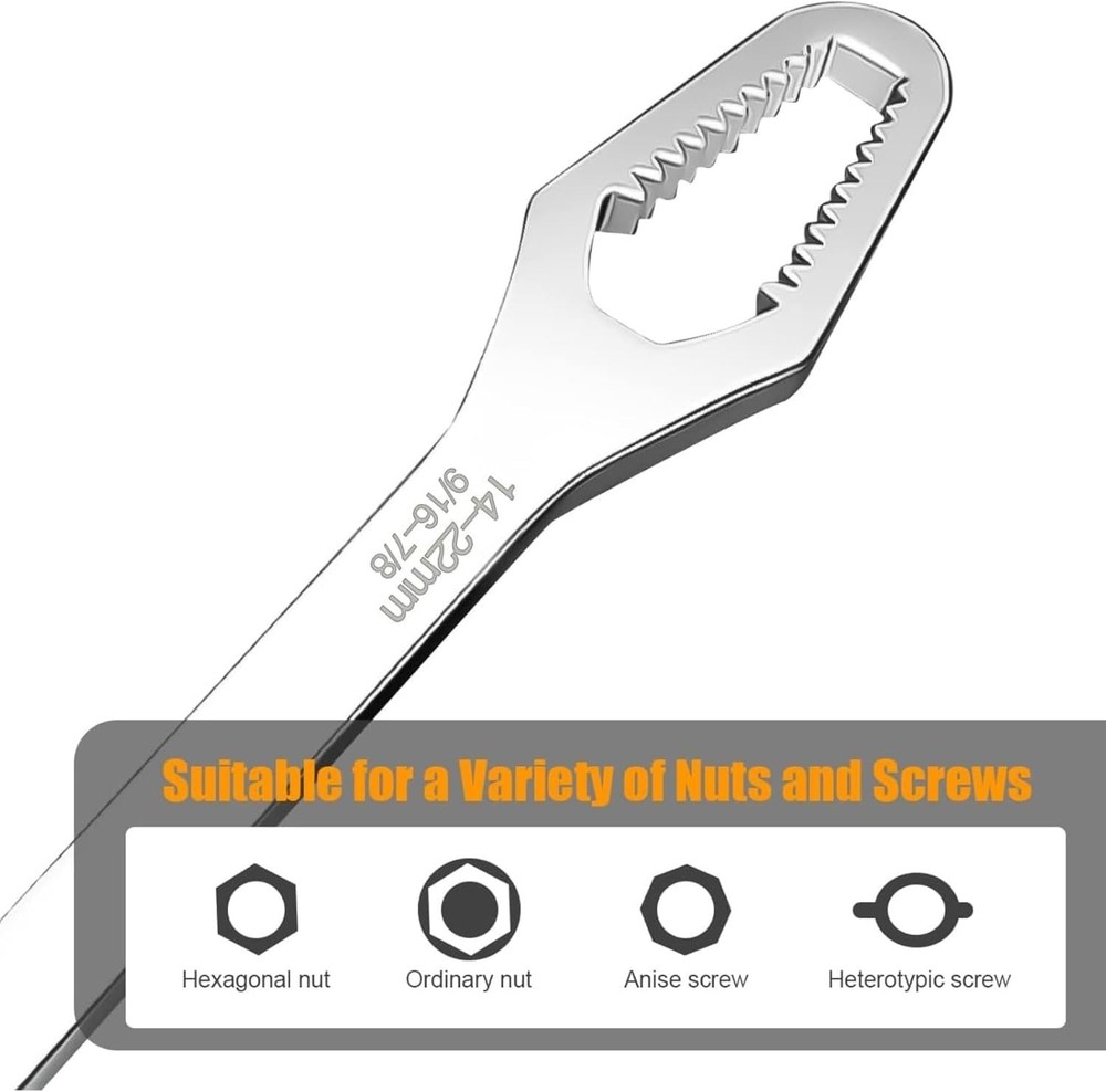 Universal Wrench 8-22mm Self Adjusting Spanner Double Ended Torx Grip Multi Tool