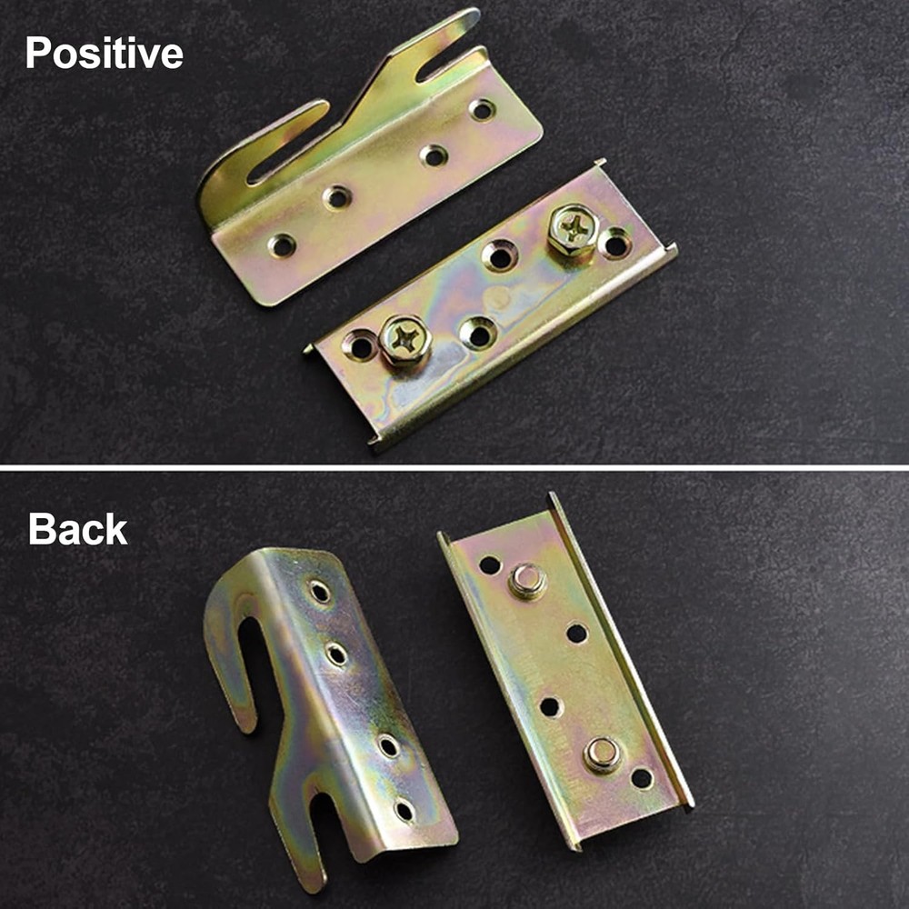 4 Sets Bed Rail Brackets,Heavy Duty Frame Brackets 4 Pieces, Gold