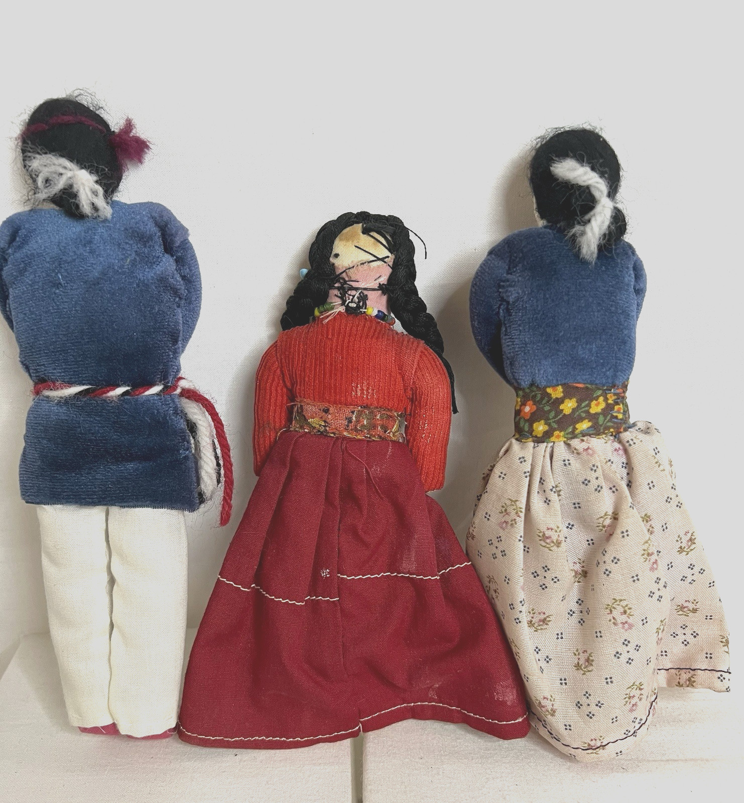 3 Vintage Navajo Fabric Doll Family Handmade Native American Man Woman Child