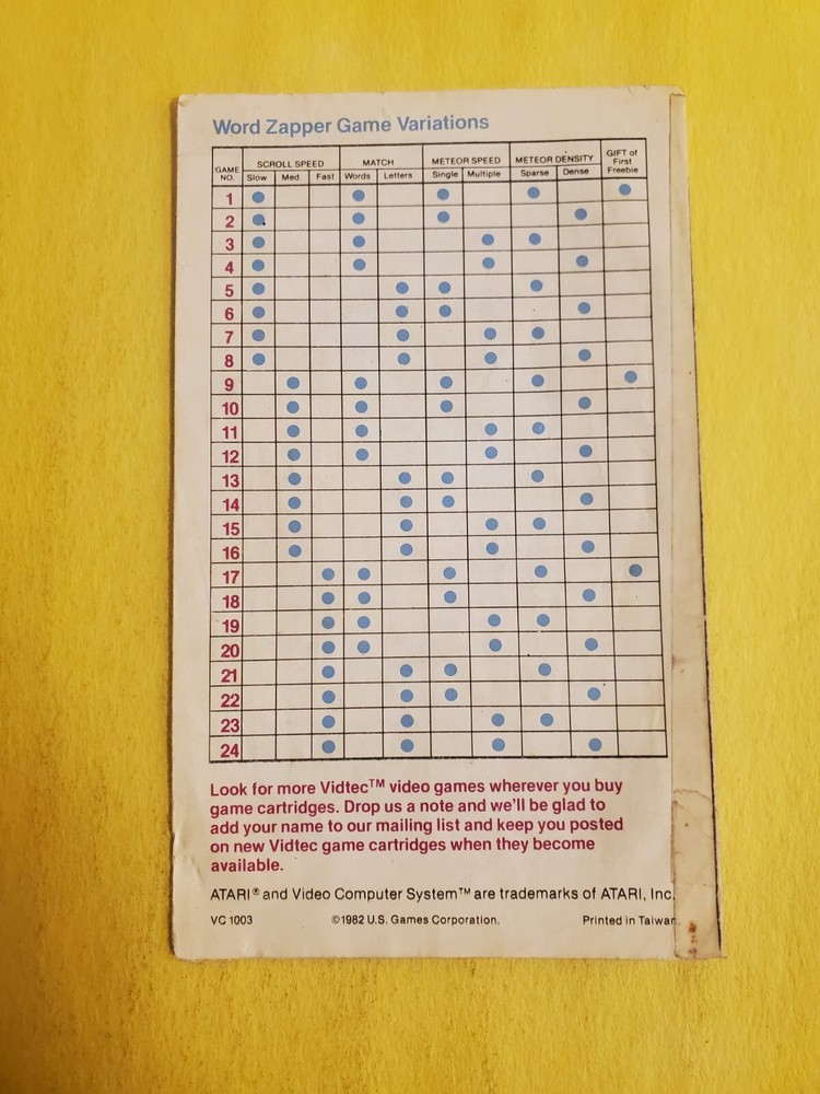 Atari Manual Word Zapper