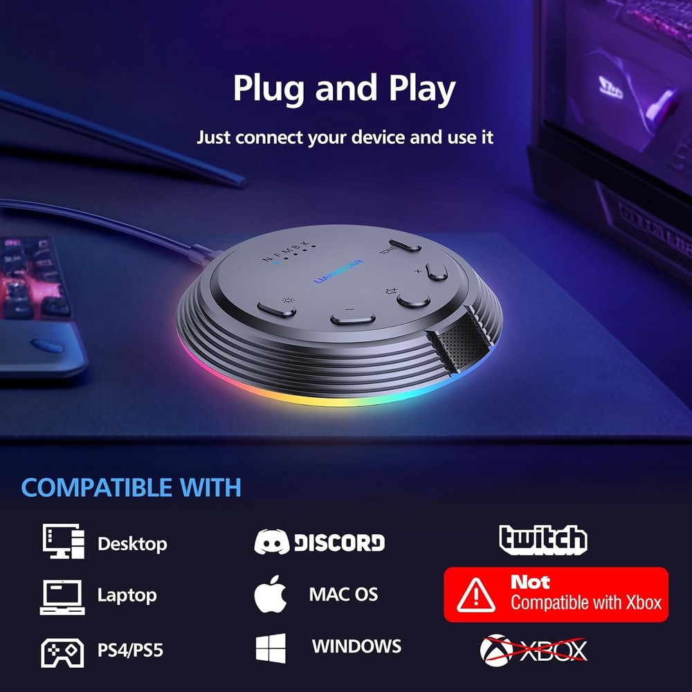 LIANGSTAR Gaming USB Microphone with 5 Voice Changes, Mute Button, Desktop Podca