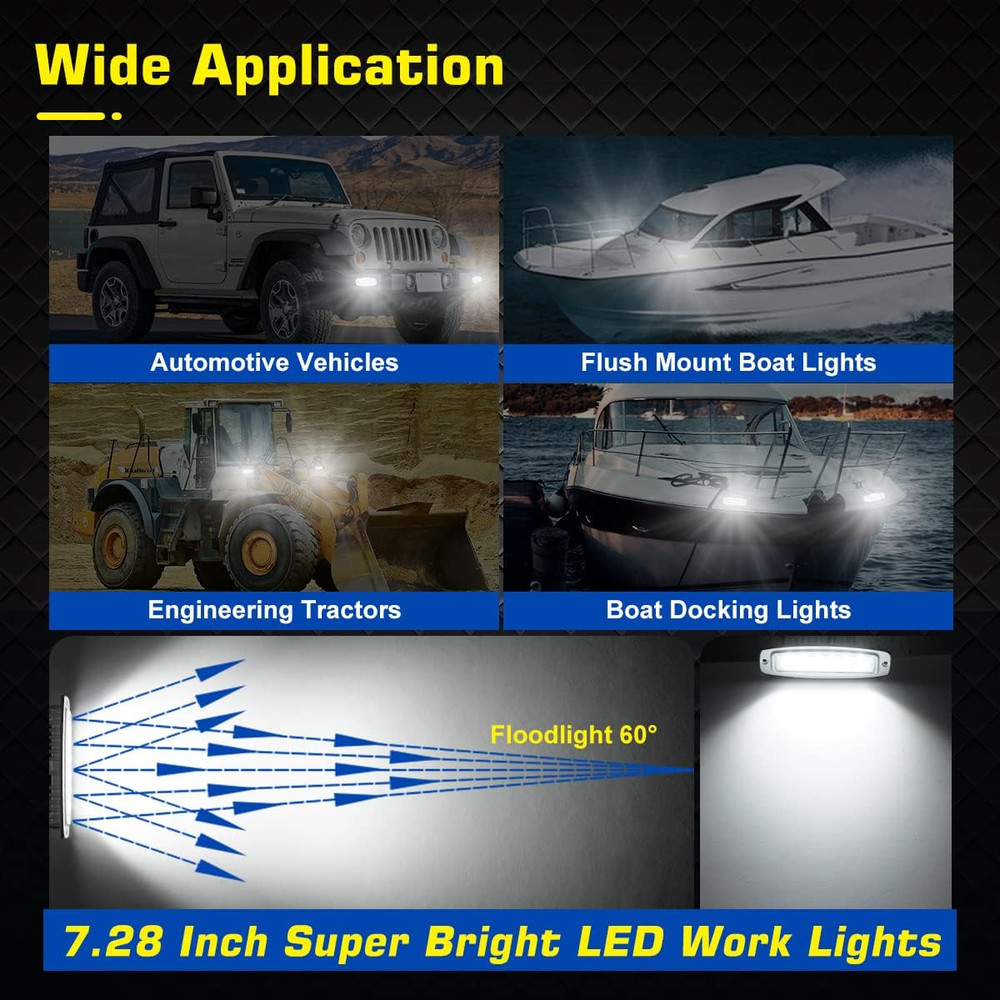 Flush Mount Boat LED Light Spreader Deck 2 Pack Marine LED Spotlights