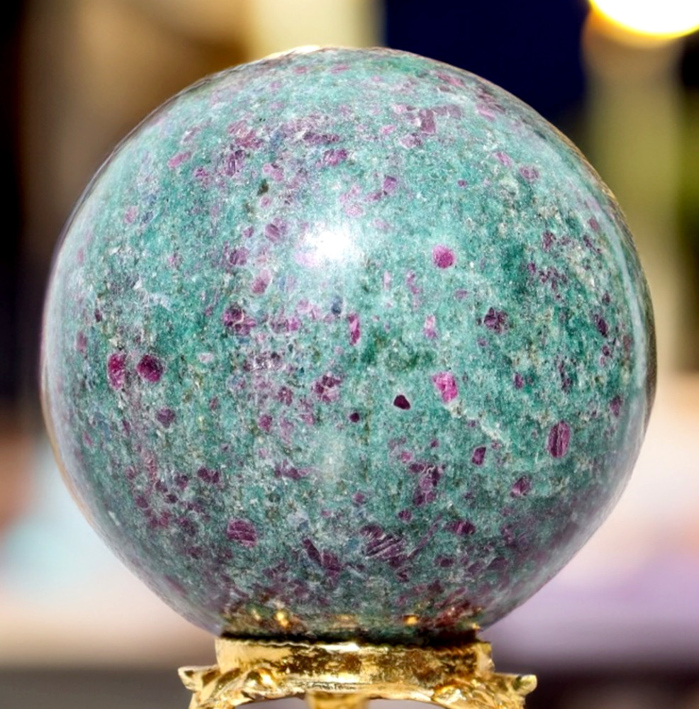 60MM Ruby Zoisite Anyolite Crystal Healing Energy Metaphysical Gemstone Sphere