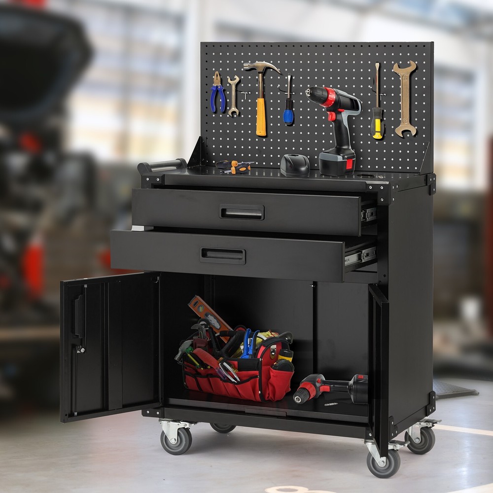 Danrelax 51.8" Mobile Workbench with Pegboard & Drawers