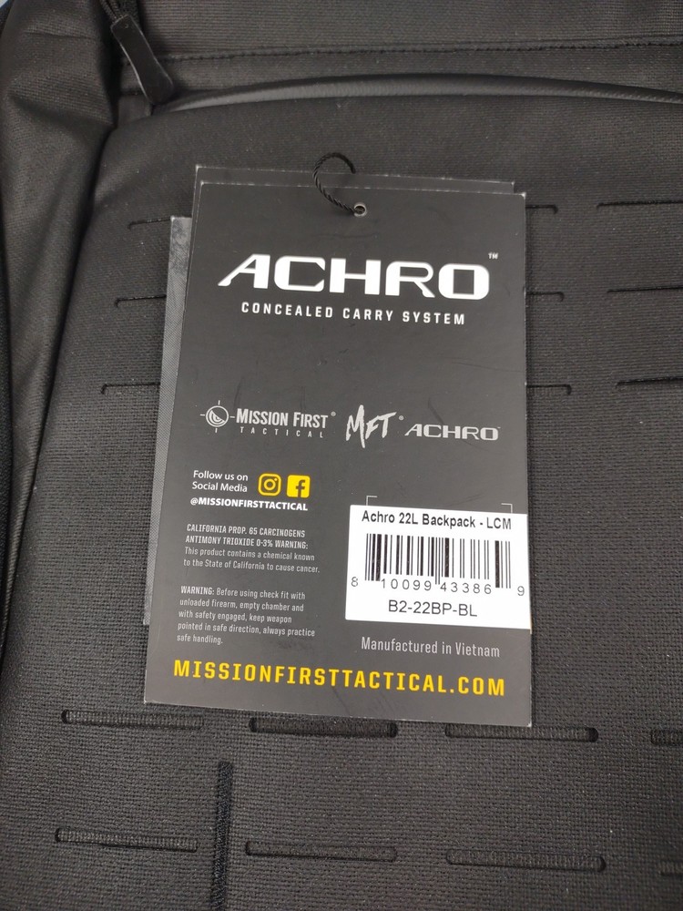 Mission First Tactical Achro 22L Backpack ~ B2-22BP-BL