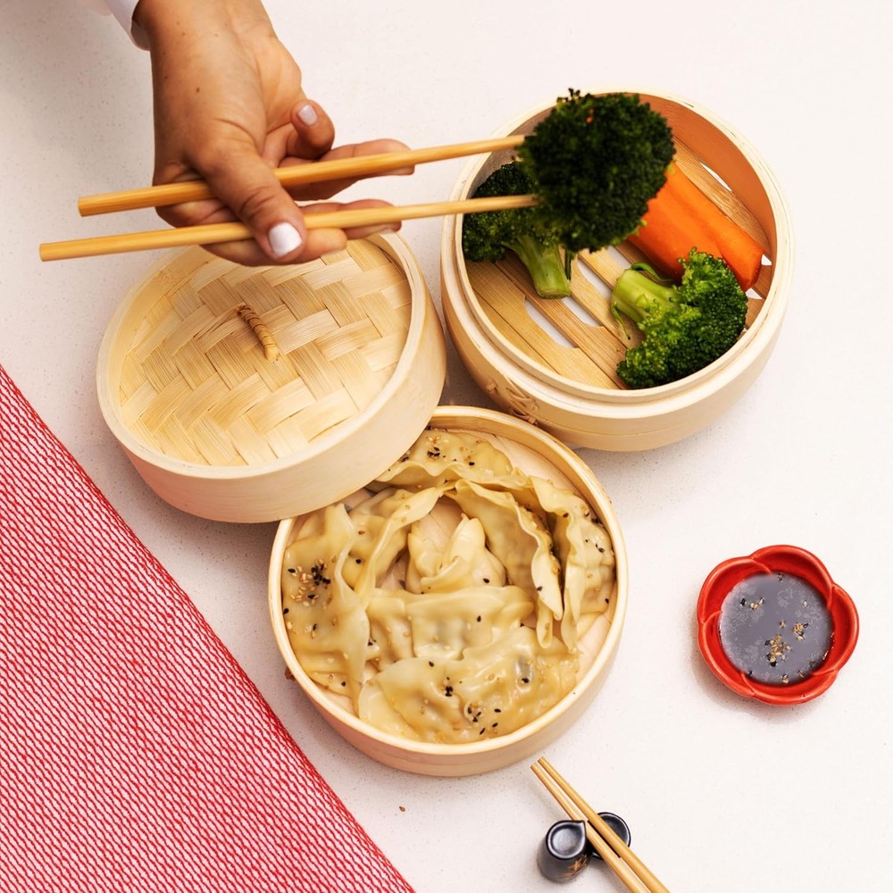 2-Tier Bamboo Steamer Baskets, 6-Inch