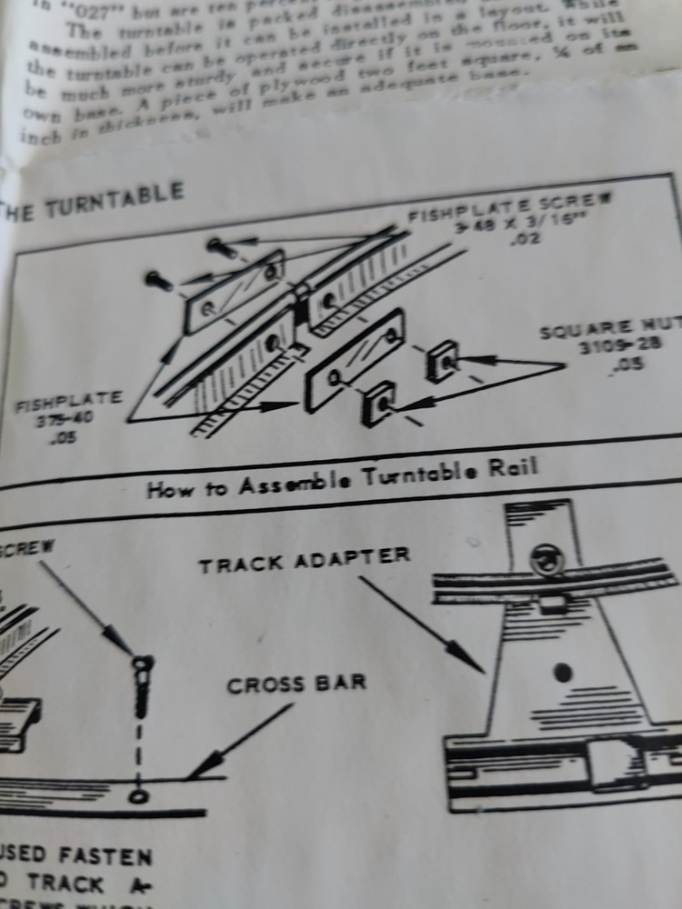 Lionel 375 Turntable Massive Instruction Sheet Dated 10-62