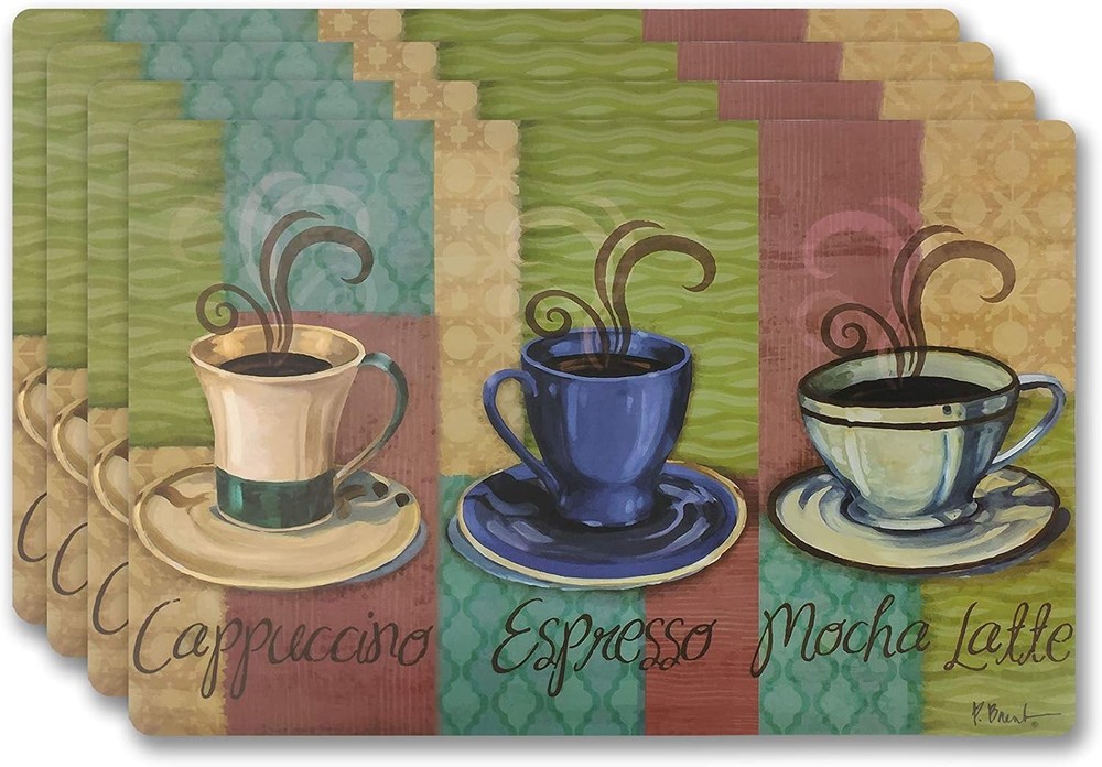 Vinyl Rectangular Placemats Set of 4 17 x 12 inches (Rectangular), Coffee Ii