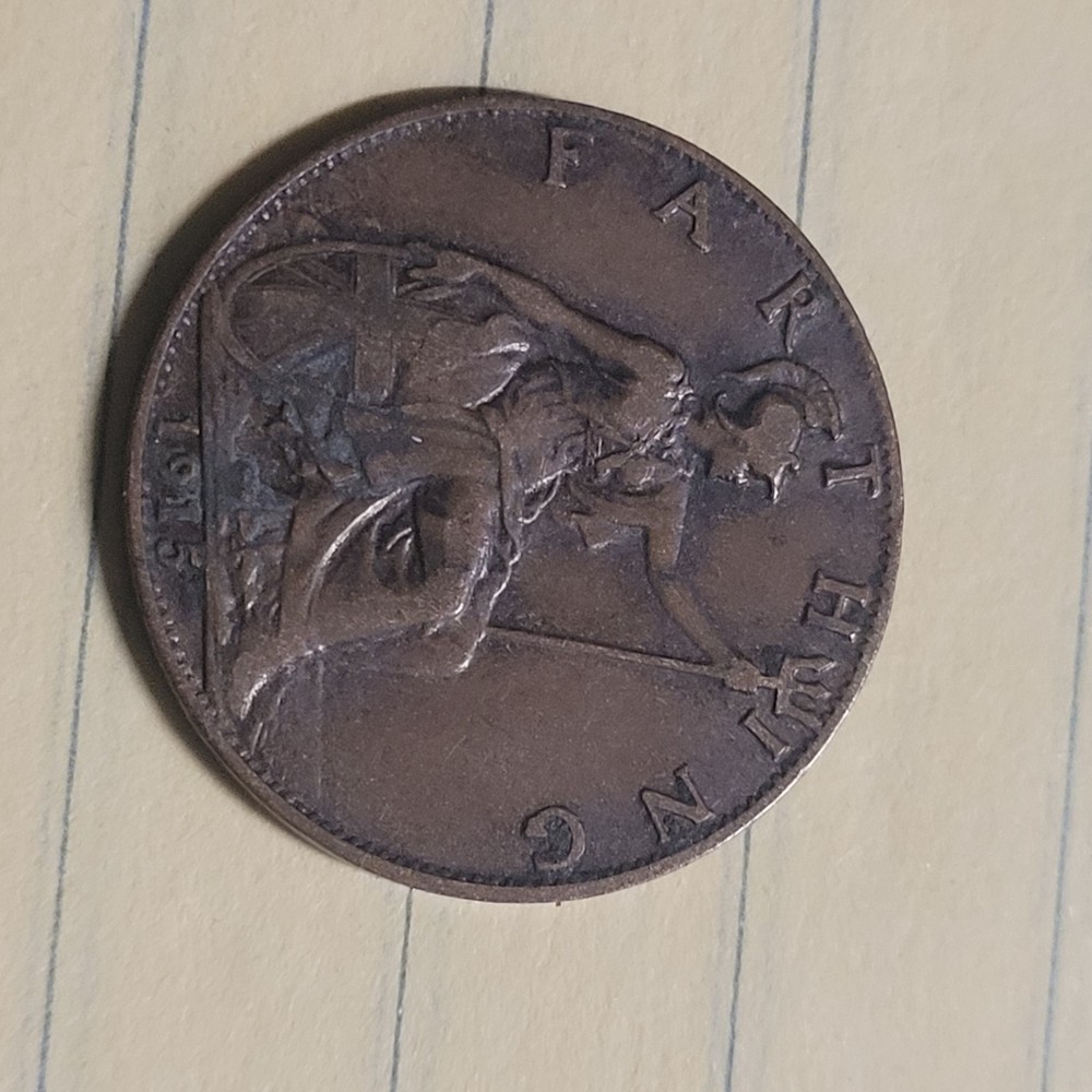 1915 Great Britain One Farthing Coin (VG)