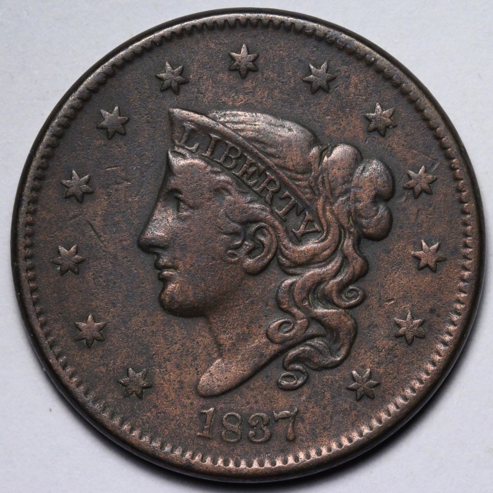 1837 Coronet Head Large Cent VF E124 YXANM