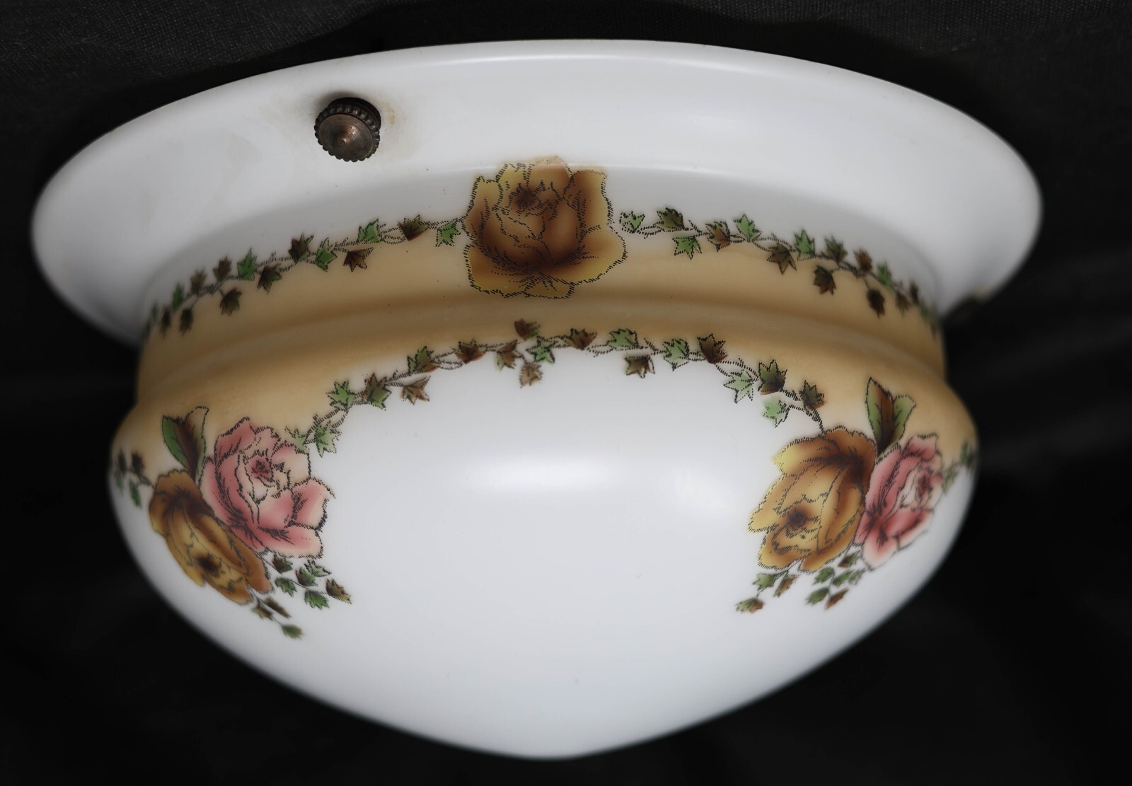 Vintage Large Hanging 3-Chain Glass Light Shade Lamp Part 14.25" Diam x 5" Roses