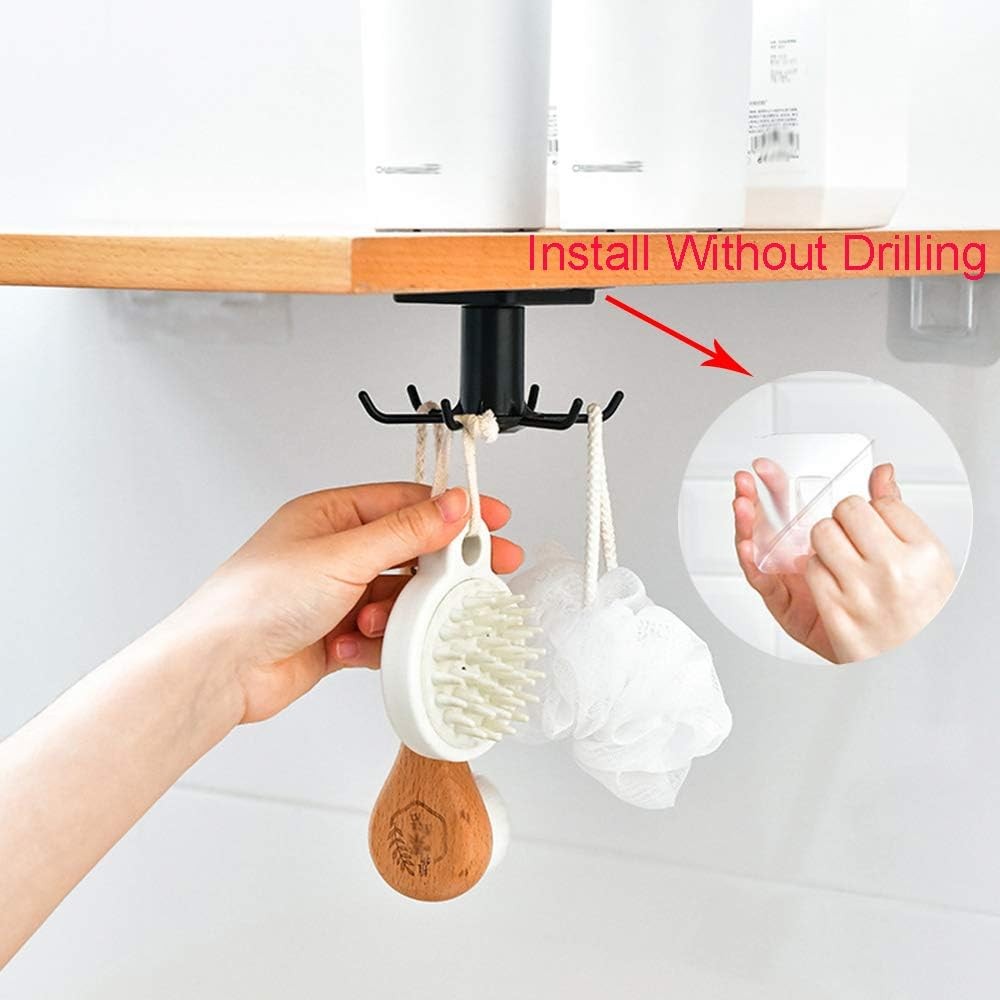 2PCS Rotatable Adhesive Kitchen Hooks, Nail-Free Black
