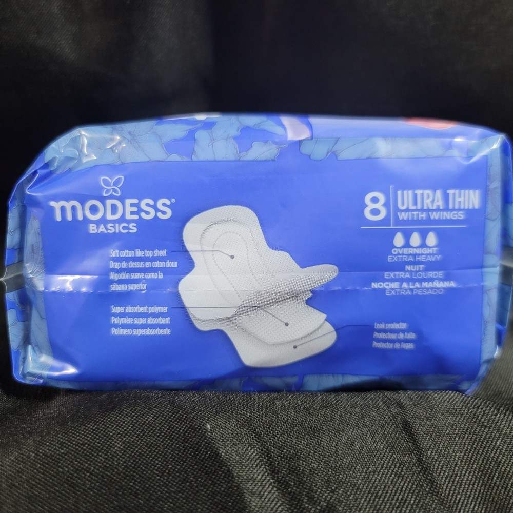 Modess Basics Ultra Thin with Wings Overnight Extra Heavy Pads Unscented