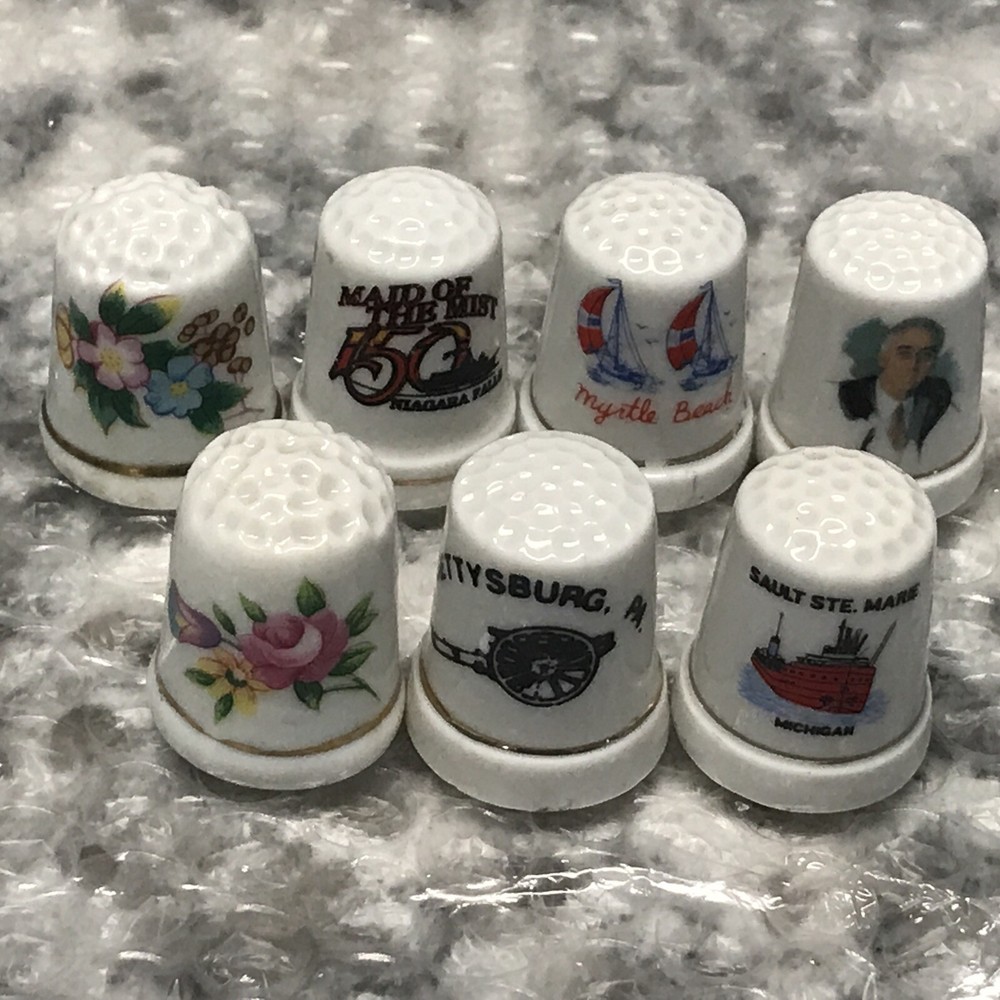 7 Assorted Porcelain Souvenir Thimbles Thimble