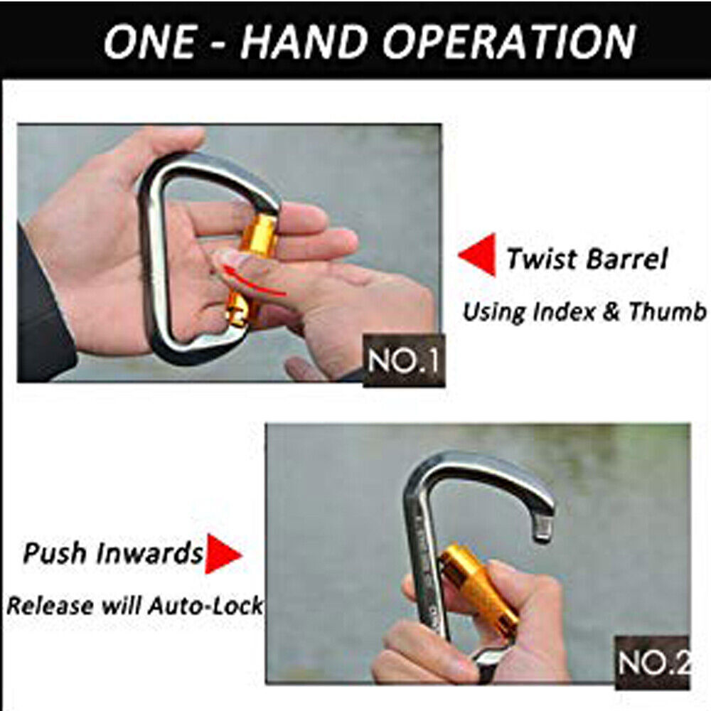 30KN Auto Locking Carabiner Climbing Aluminum Twist Lock Heavy Duty Clip Tree