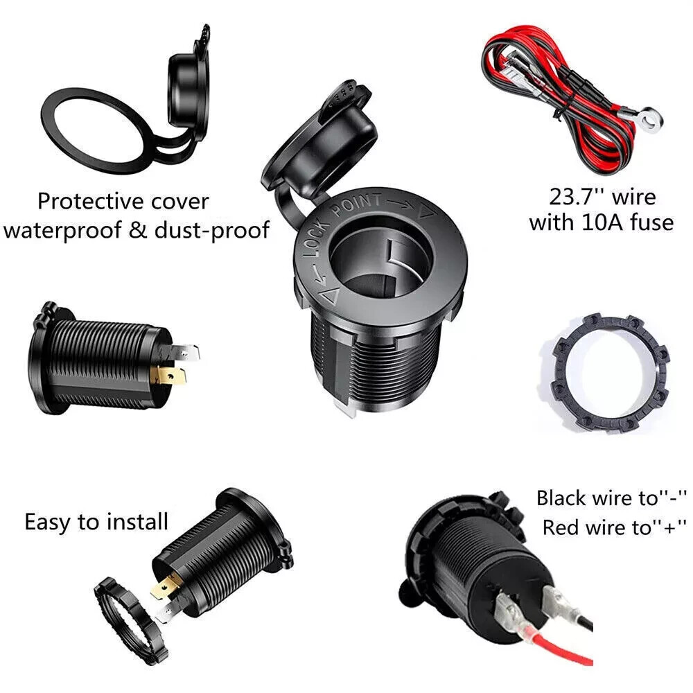 2Sets Cigarette Lighter Socket Power Outlet Socket Receptacle Car Motorcycle ATV