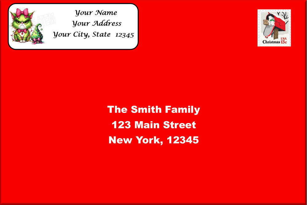 30 angry cat PERSONALIZED Christmas Return Address Labels