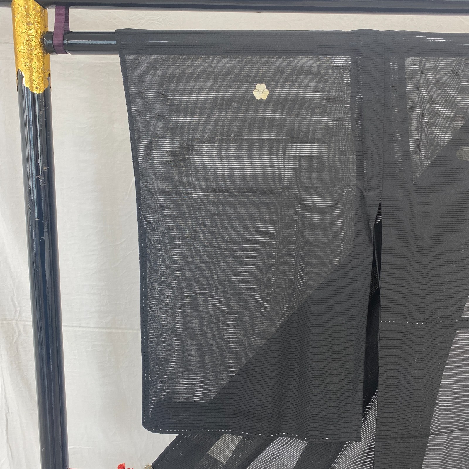 Japanese Vintage Kimono Polyester Black No Lining Family crest Length 61 in