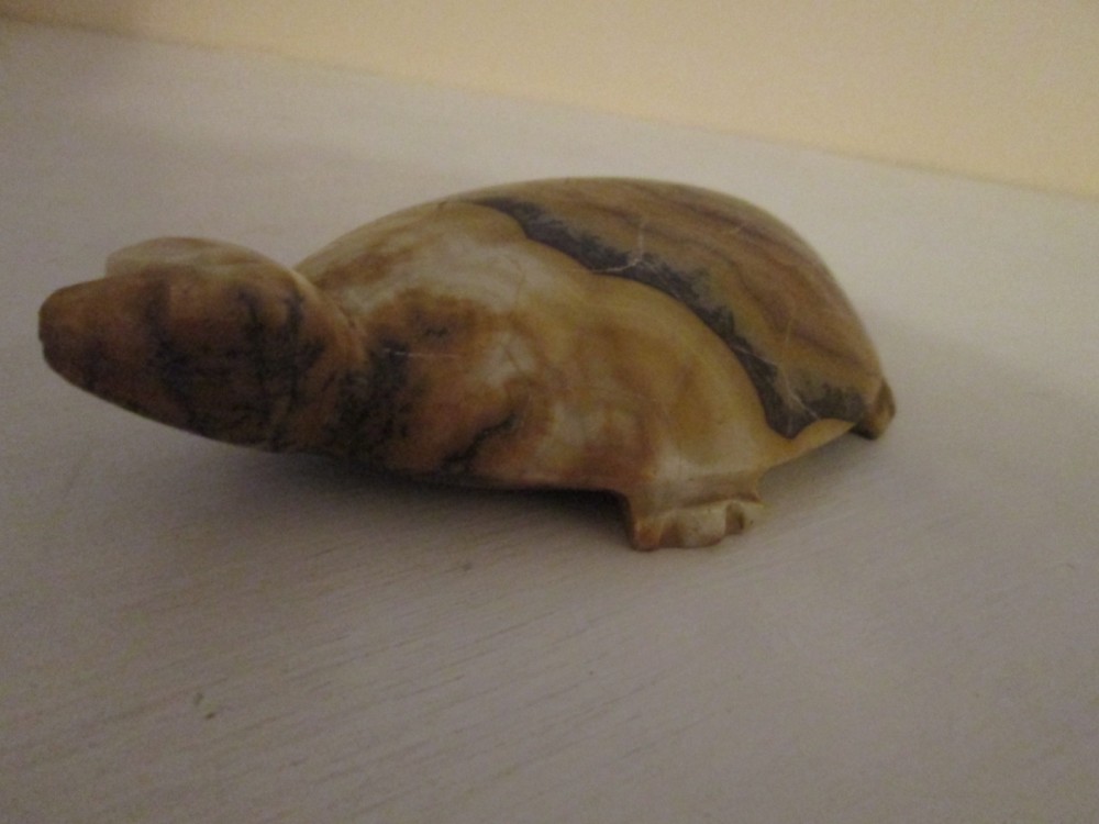Solid Stone Turtle Figurine Hand Carved 6" Long
