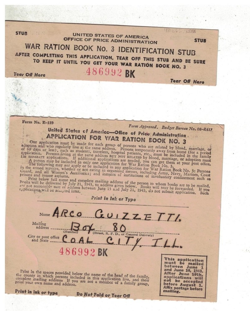 WWII Homefront  Application for War Ration Book #3, in original Envelope