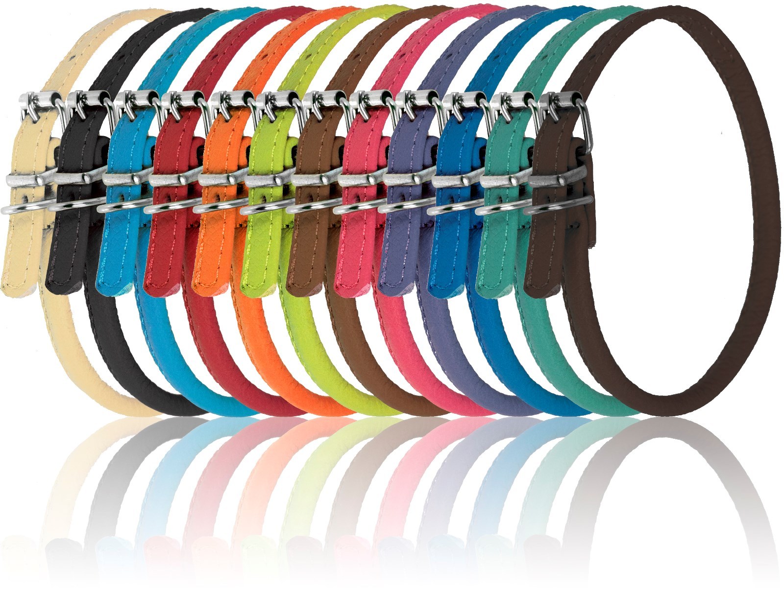 Genuine Leather Collar Rolled Round Soft Padded Dogline 12 Colors Made in Europe